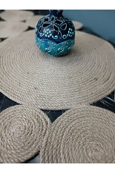 Home Natural Jute Rope Round Design Decorative Table Runner – Handmade Knitted Detailed Placemat