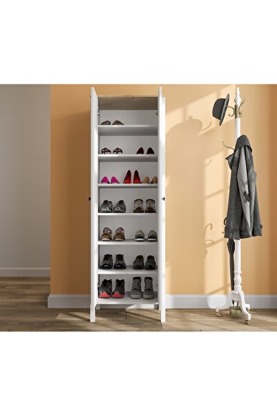 Sakura Ahşap Hunerika Melina Ayakkabılık-Wood Beyaz-Minifiks Bağlantılı