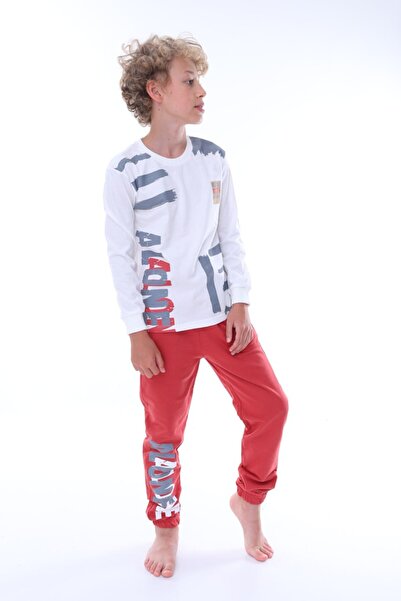 Yağmur Giyim İsobgi̇v Alone Patterned 100% Cotton Boys Pajama Set 7-11Years 24038