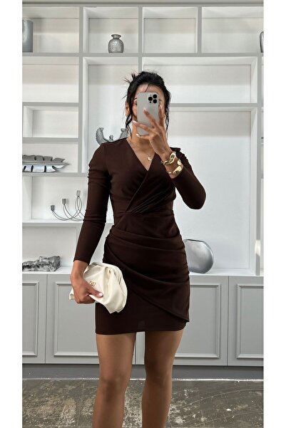 Nida Boutique διπλό πέτο Μακρυμάνικο κοντό φόρεμα με λεπτομέρεια στο κολάρο και στη μέση