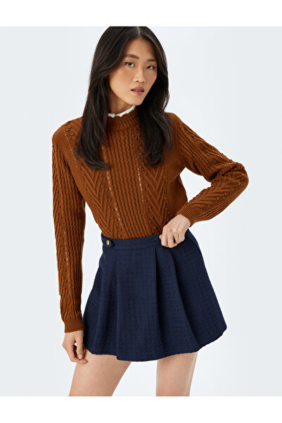 Koton Πλεκτό πουλόβερ με μακρυμάνικο λαιμόκοψη με γεωμετρική υφή