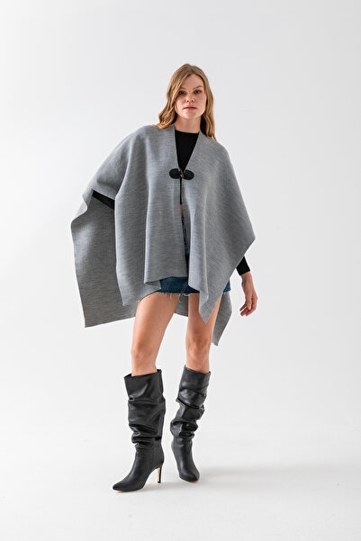 VEGA MODA Plain Knitwear Button Detailed Stylish Design Poncho, Plain Interlock, Poncho, Plain Patternless Shawl Poncho, Poncho