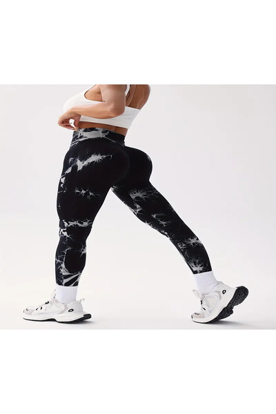 CEDAN Stretchy, Tie-Dye Pattern, Hip-Lifting Exercise Pants, Machine Washable, Sports Style