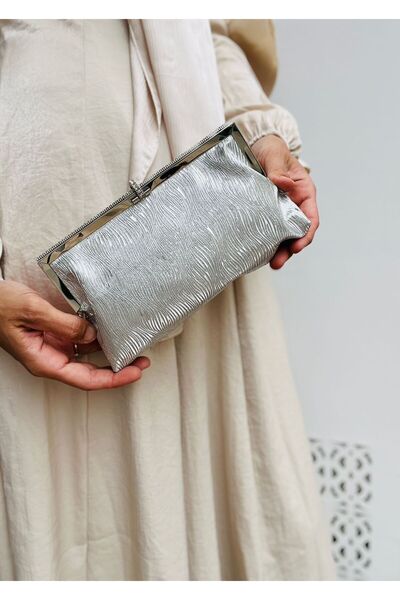 H&D COLLECTİON Каменна детайлна вълнообразна дамска портфейлна вечерна чанта