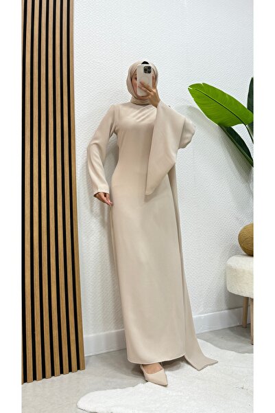 modasusev Drape Detailed Crepe Tail Hijab Dress