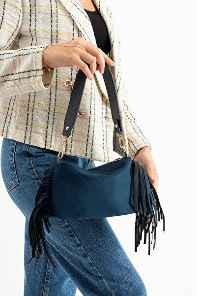 H&D COLLECTİON Susanna Model Suede Navy Blue Women's Hand and Shoulder Bag