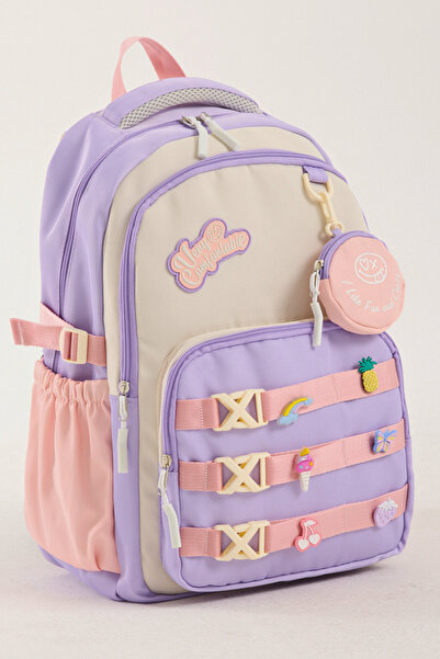 H&D COLLECTİON Luxury Imported Fabric Girl's School Bag - Elementary & Middle School Backpack with 6 Accessory Buckles as Gifts
