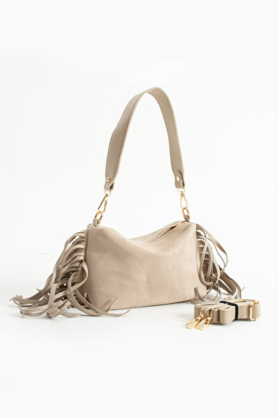 H&D COLLECTİON Susanna Model Suede Cream Women's Hand and Shoulder Bag