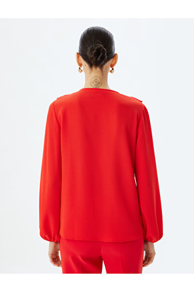 Koton Ruffled Blouse V-Neck Bow Detail Long Sleeve Crepe Fabric