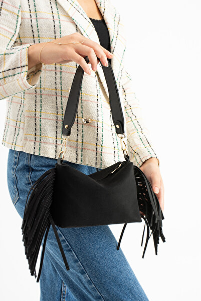 H&D COLLECTİON Susanna Model Suede Black Women's Hand and Shoulder Bag