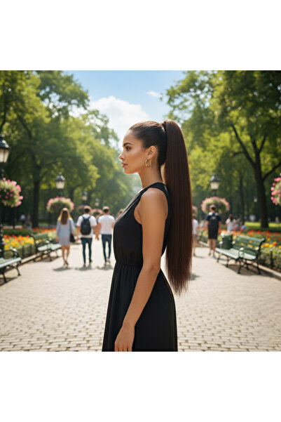 Afrodit Giyim مشبك مطاطي على شكل ذيل حصان مسطح / بني كراميل