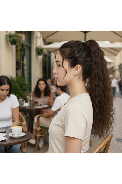 Afrodit Giyim مشبك مطاطي على شكل ذيل حصان منفوش أفرو مموج / بني محمر