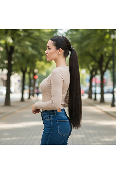 Afrodit Giyim مشبك مطاطي على شكل ذيل حصان مسطح / بني