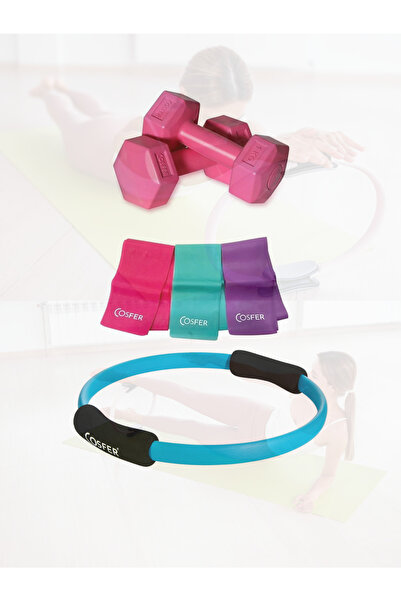 welcomein 3-Piece Pilates Set Home Fitness Resistance Rubber Pilates Circle 2X1 kg Dumbbell Home Pilates Set