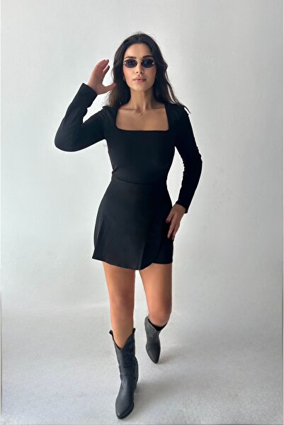 DİONNA Sırtı Fermuarlı Uzun Kollu Şortlu Tulum Elbise