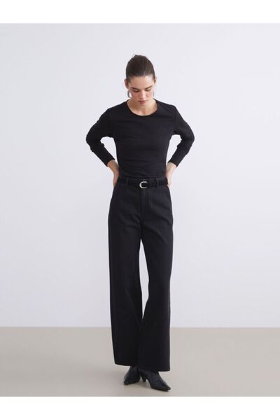 LC Waikiki Wideleg Women's Jeans Trousers with Belt on the Waist