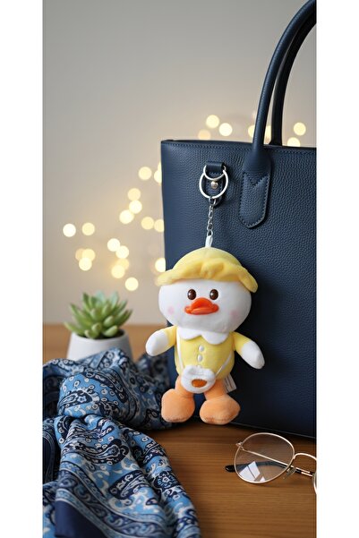 Şirin Sevimli Peluş Ördek Anahtarlık Şapkalı Çanta Süsü Hediyelik Oyuncak