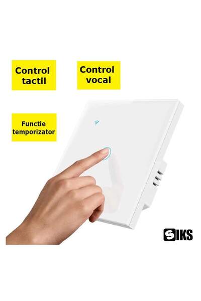 SIKS Smart Touch Light Switch, Wi-Fi, No Neutral, 1 Button Lighting Tempered Glass, App Compatible