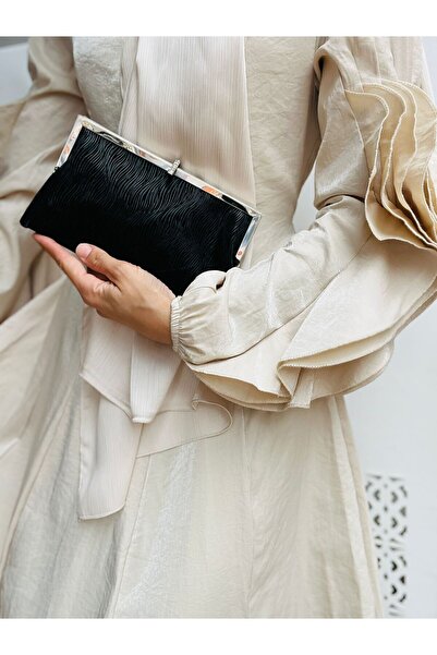 H&D COLLECTİON Stone Detailed Wavy Women's Portfolio Cutch Evening Dress Bag