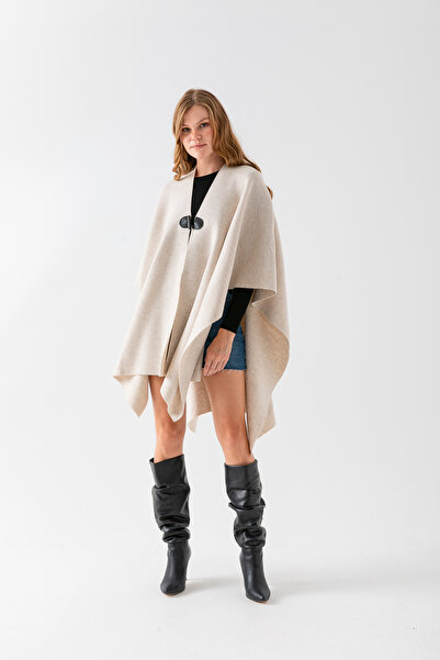 VEGA MODA Plain Knitwear Button Detailed Stylish Design Poncho, Plain Interlock, Poncho, Plain Patternless Shawl Poncho, Poncho