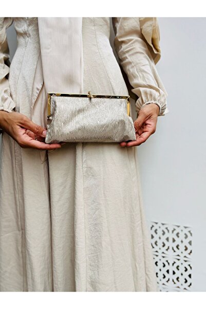 H&D COLLECTİON Stone Detailed Wavy Women's Portfolio Cutch Evening Dress Bag