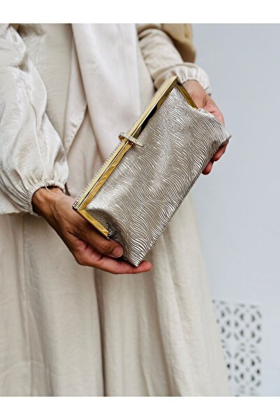 H&D COLLECTİON Stone Detailed Wavy Women's Portfolio Cutch Evening Dress Bag