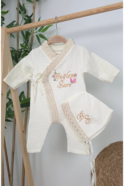 gros shop Müslin Yeni Doğan 4Katlı Organik %100Pamuk Kişiye Özgü Nakışlı Hast...
