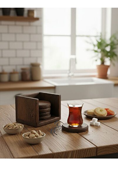Krb Ahsap Coasters, Wooden Coasters 6 Pieces and Stand