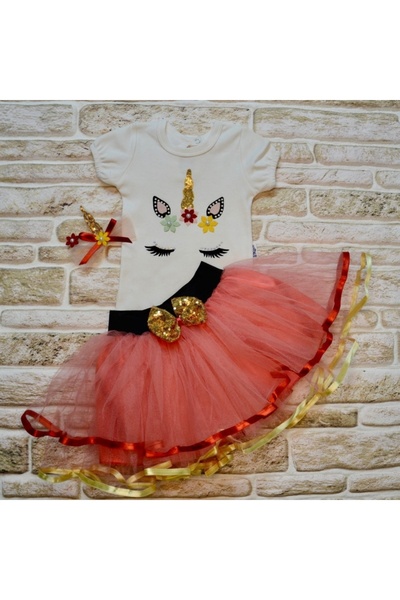 Fırsatkolik طقم تنورة توتو بأكمام قصيرة ومطرزة بالترتر من 9-12-18 شهرًا مكون ...