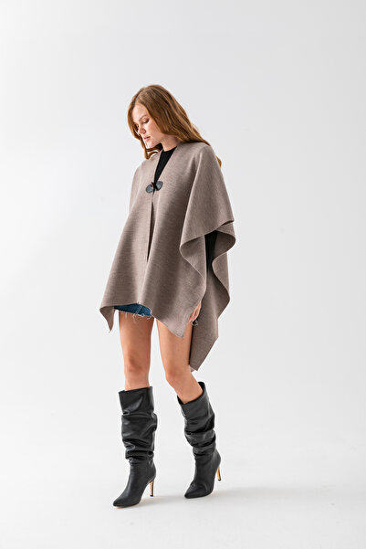 VEGA MODA Plain Knitwear Button Detailed Stylish Design Poncho, Plain Interlock, Poncho, Plain Patternless Shawl Poncho, Poncho