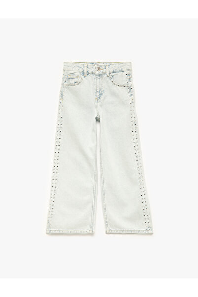 Koton Βαμβακερό τζιν παντελόνι με λεπτομέρεια με στριφώματα στη μέση και φαρδ...