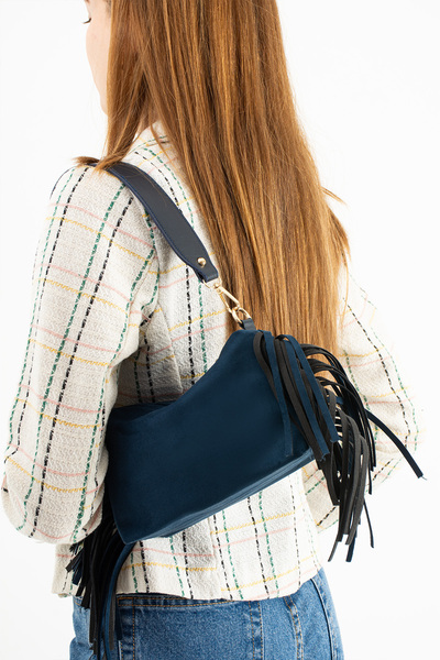 H&D COLLECTİON Susanna Model Suede Navy Blue Women's Hand and Shoulder Bag