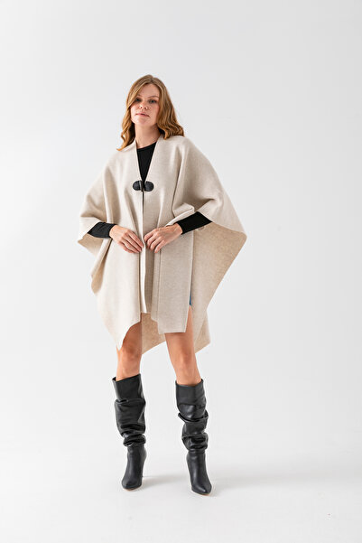 VEGA MODA Plain Knitwear Button Detailed Stylish Design Poncho, Plain Interlock, Poncho, Plain Patternless Shawl Poncho, Poncho