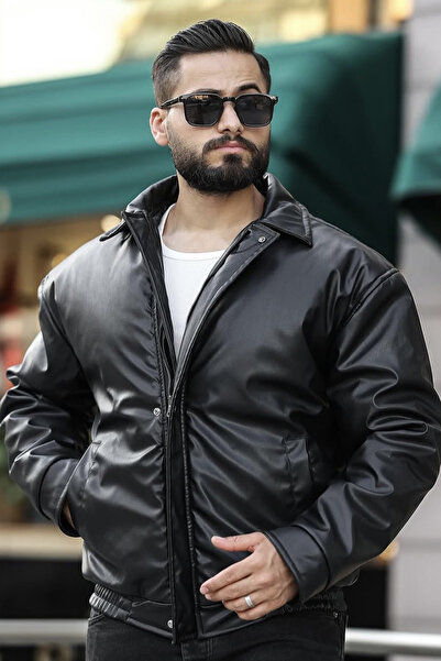 BELİZMOD سترة جلدية سوداء للرجال من BELIZMOZ للموسم الجديد بتصميم كبير الحجم ...
