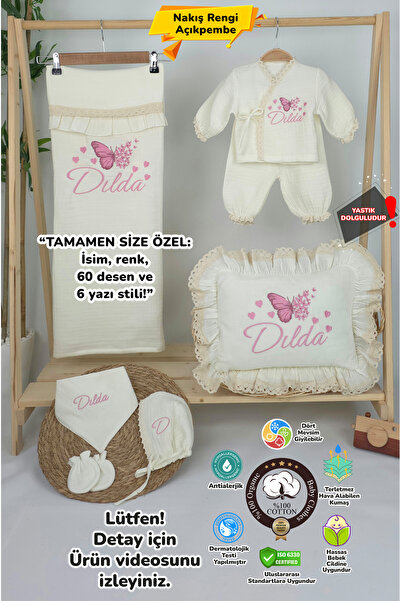 gros shop Müslin Yeni Doğan 4Katlı Organik %100Pamuk Kişiye Özgü Nakışlı Hast...