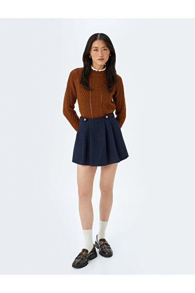 Koton Πλεκτό πουλόβερ με μακρυμάνικο λαιμόκοψη με γεωμετρική υφή