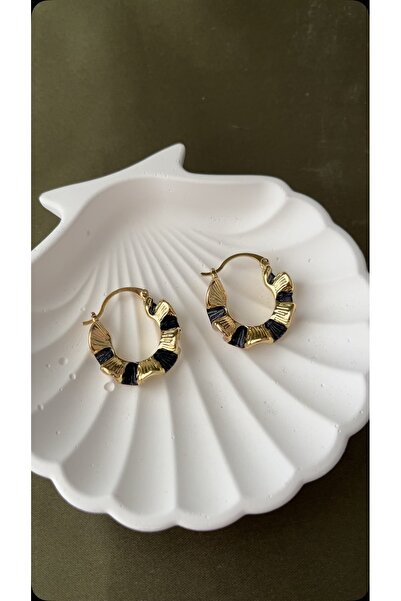 JEWELRY Siyah ve beyaz renkli halka gold ispanyol küpe