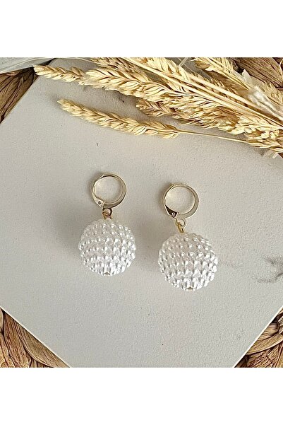 HALHALMILL Beyaz Akrilik Böğürtlen İnci Küpe