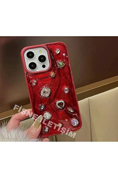 FİŞNEİLETİŞİM İPHONE 14 PRO UYUMLU RED CREAM TAŞLI KILIF