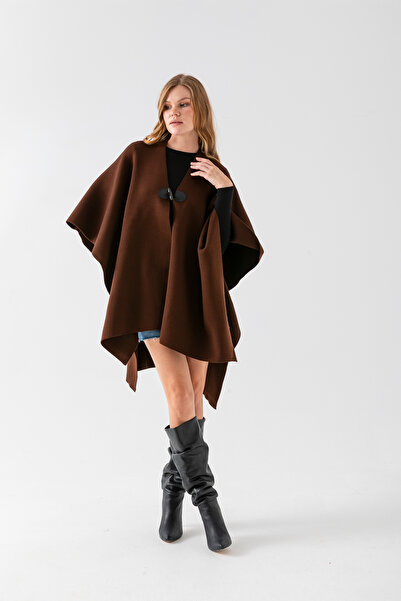 VEGA MODA Plain Knitwear Button Detailed Stylish Design Poncho, Plain Interlock, Poncho, Plain Patternless Shawl Poncho, Poncho