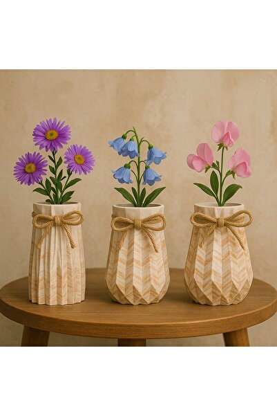 Beyaz Atölye 3'LÜ Bohem vazo set