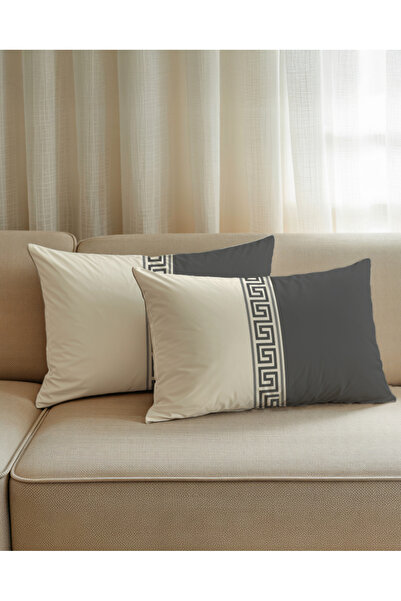 Artvibe Modern Quadrilateral Patterned Gray Cream Gift Decorative 2-Piece Throw Pillow Cover Set