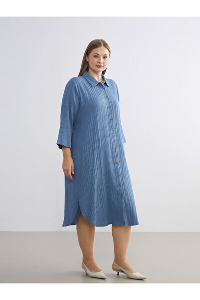 LC Waikiki Seasonal Deals from Rmz Clothing Blue Textured Muslin Shirt Dress