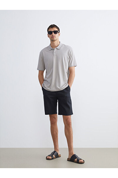 LC Waikiki Μαύρο ανδρικό σορτς από λινό με στάνταρ κομμένο σχέδιο