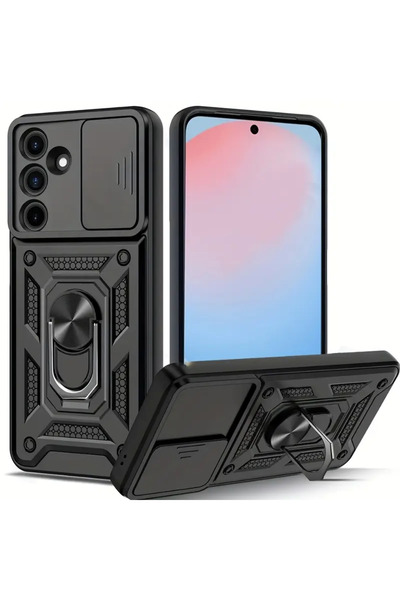 Rivor Samsung Galaxy A17 Uyumlu Kılıf Kamera Sürgülü Standlı Yüzüklü Darbe Em...