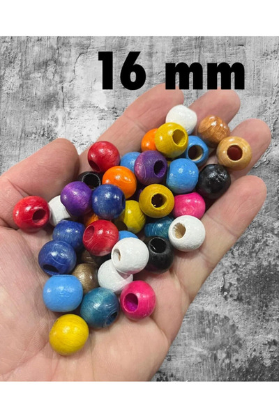 Artdeco Ξύλινες χάντρες μικτών χρωμάτων 16 χιλ. (50 γραμμάρια ή 40 τεμάχια) Διάμετρος τρύπας 7 χιλ. Στρογγυλή φαρδιά τρύπα