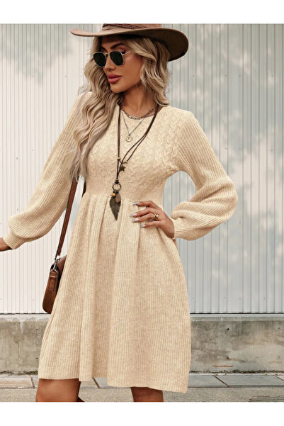 UniqueStore.ro Abiola cream knit dress with decorative pattern