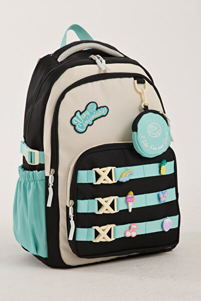 H&D COLLECTİON Luxury Imported Fabric Girl's School Bag - Elementary & Middle School Backpack with 6 Accessory Buckles as Gifts