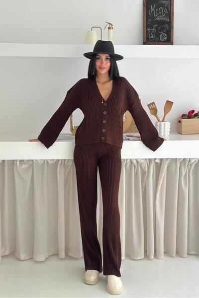 Noi Belis Oversize V-Neck Buttoned Knitwear Bottom-Top Set Aw25Au0007