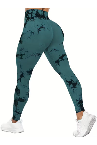CEDAN Stretchy, Tie-Dye Pattern, Hip-Lifting Exercise Pants, Machine Washable, Sports Style